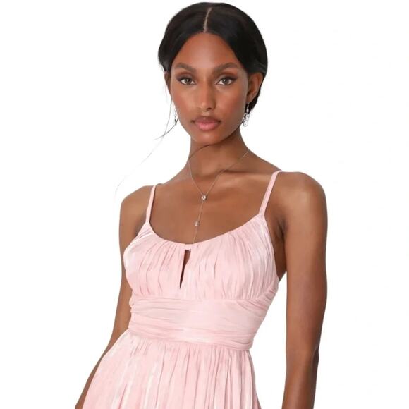 LULUS Irresistible Glow Blush Pink Satin Pleated Lace-Up Midi
Dress SIZE M NWOT - Picture 5 of 11